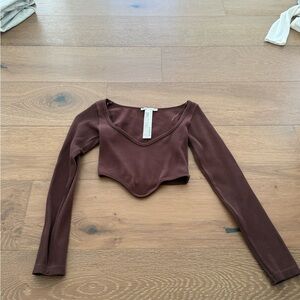 Zara Brown Long Sleeve Women's crop Top